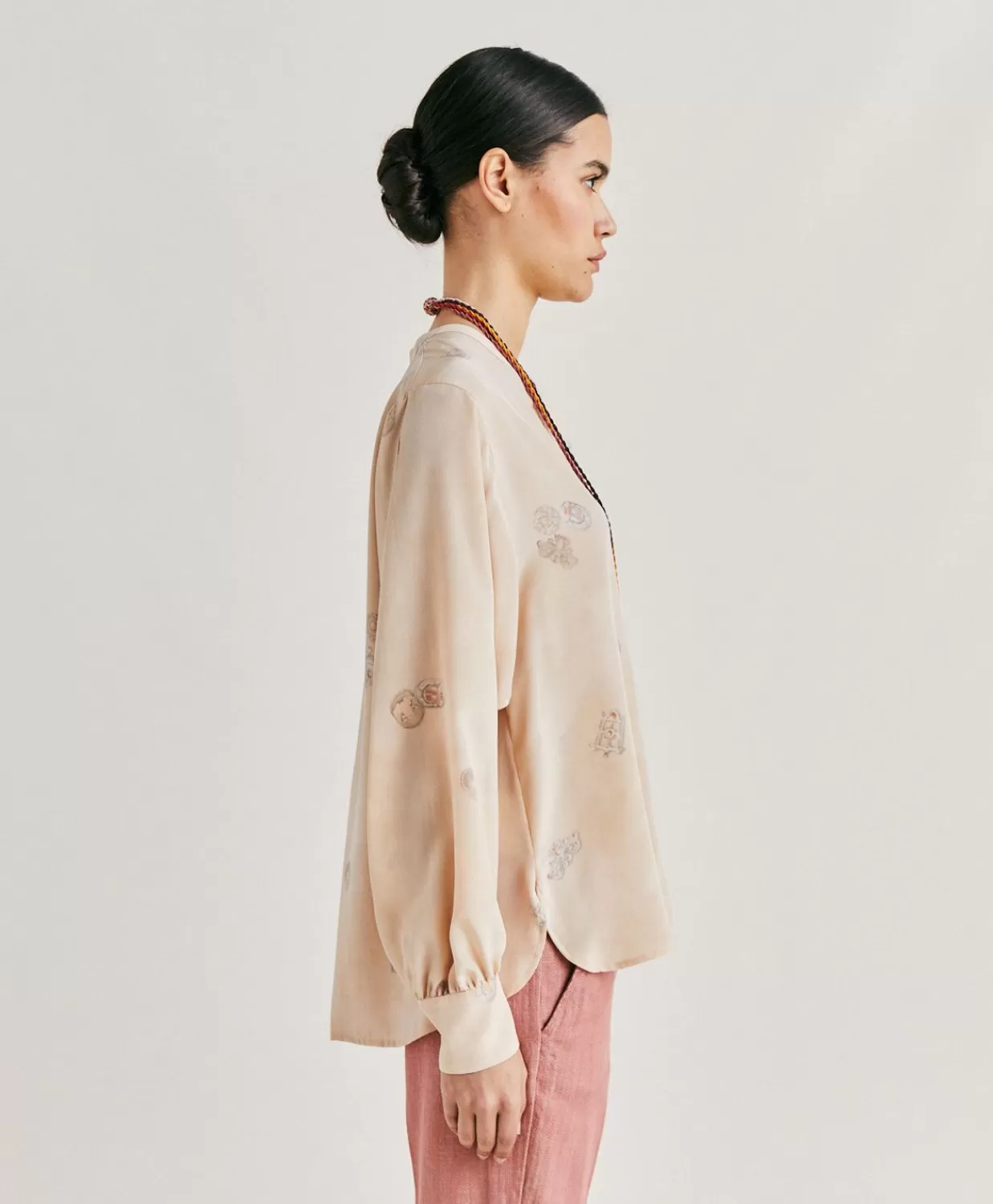 Bluse E Camicie>Momoni Blusa Alisha In Crepe De Chine - Beige Multicolor