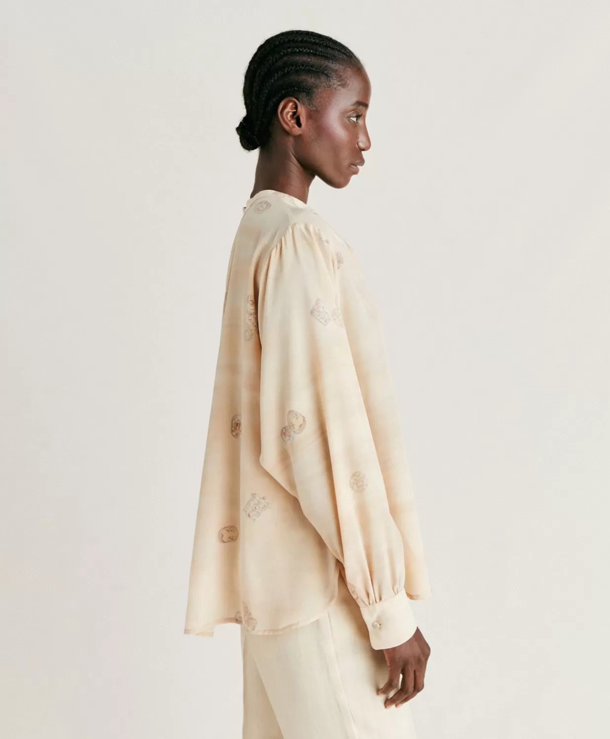 Bluse E Camicie>Momoni Blusa Alisha In Crepe De Chine - Beige Multicolor