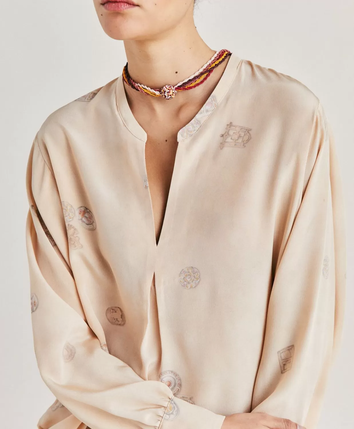 Bluse E Camicie>Momoni Blusa Alisha In Crepe De Chine - Beige Multicolor