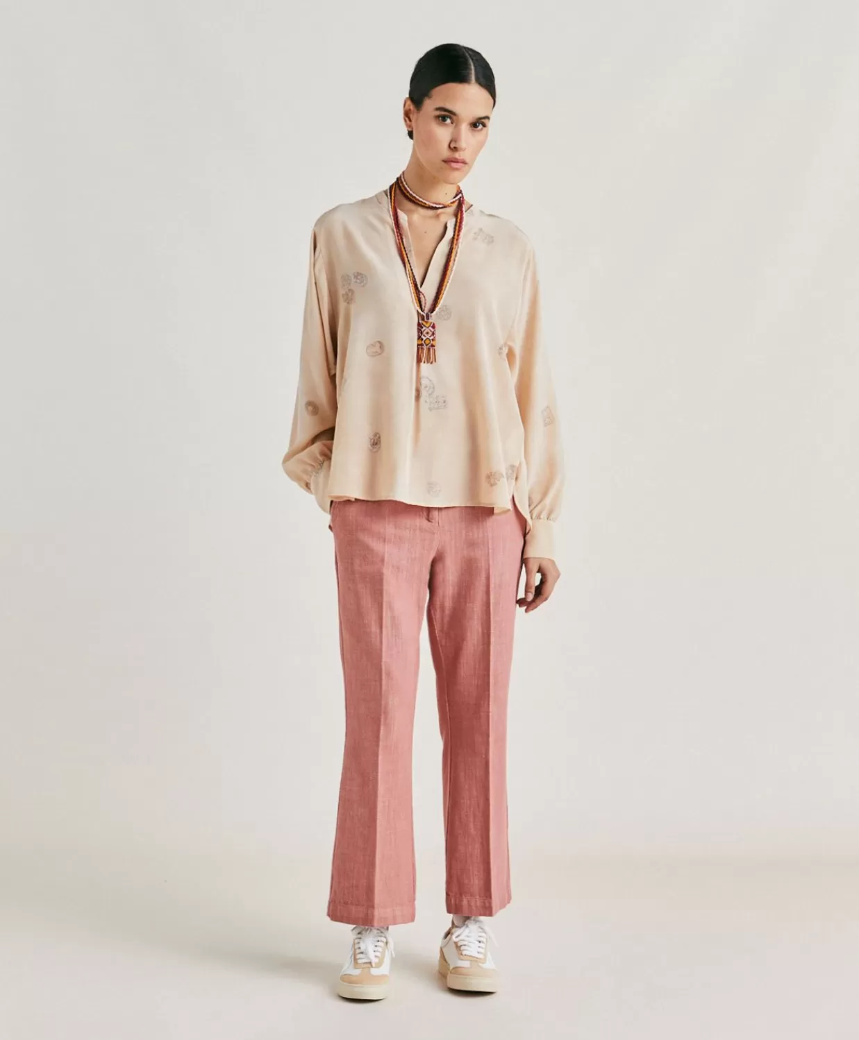 Bluse E Camicie>Momoni Blusa Alisha In Crepe De Chine - Beige Multicolor