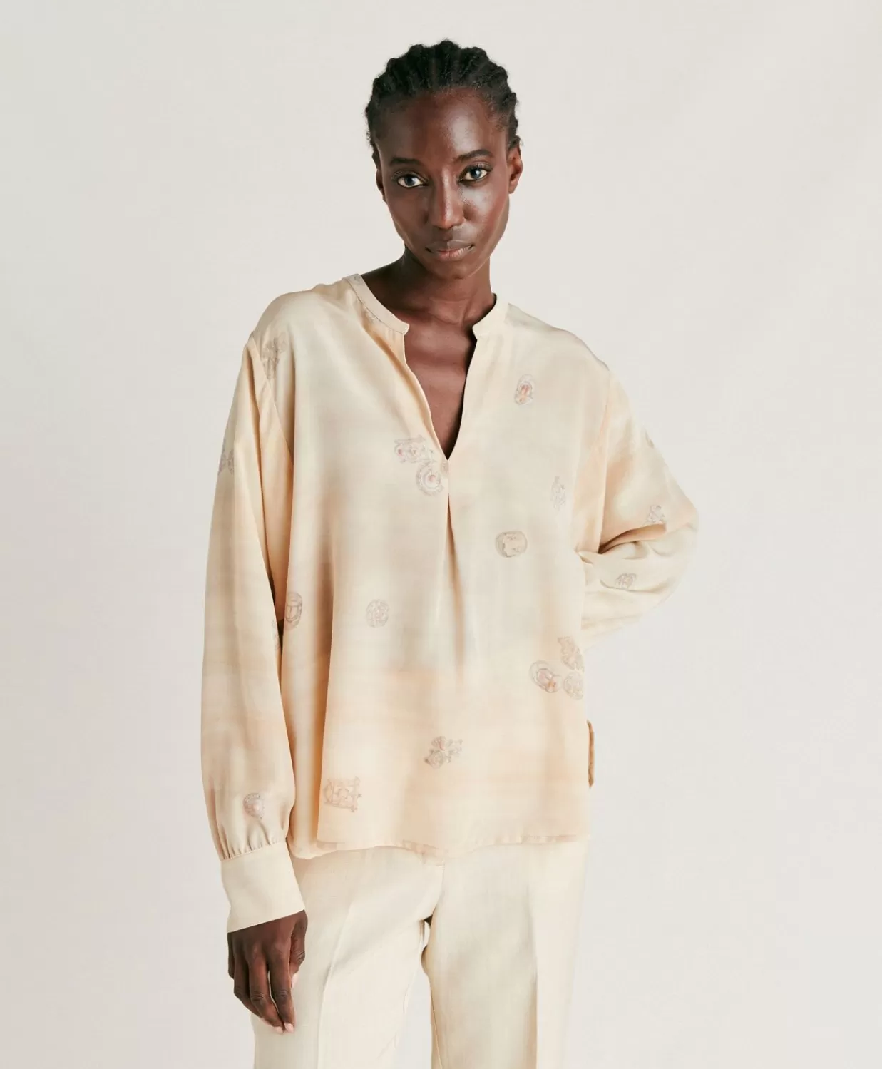 Bluse E Camicie>Momoni Blusa Alisha In Crepe De Chine - Beige Multicolor