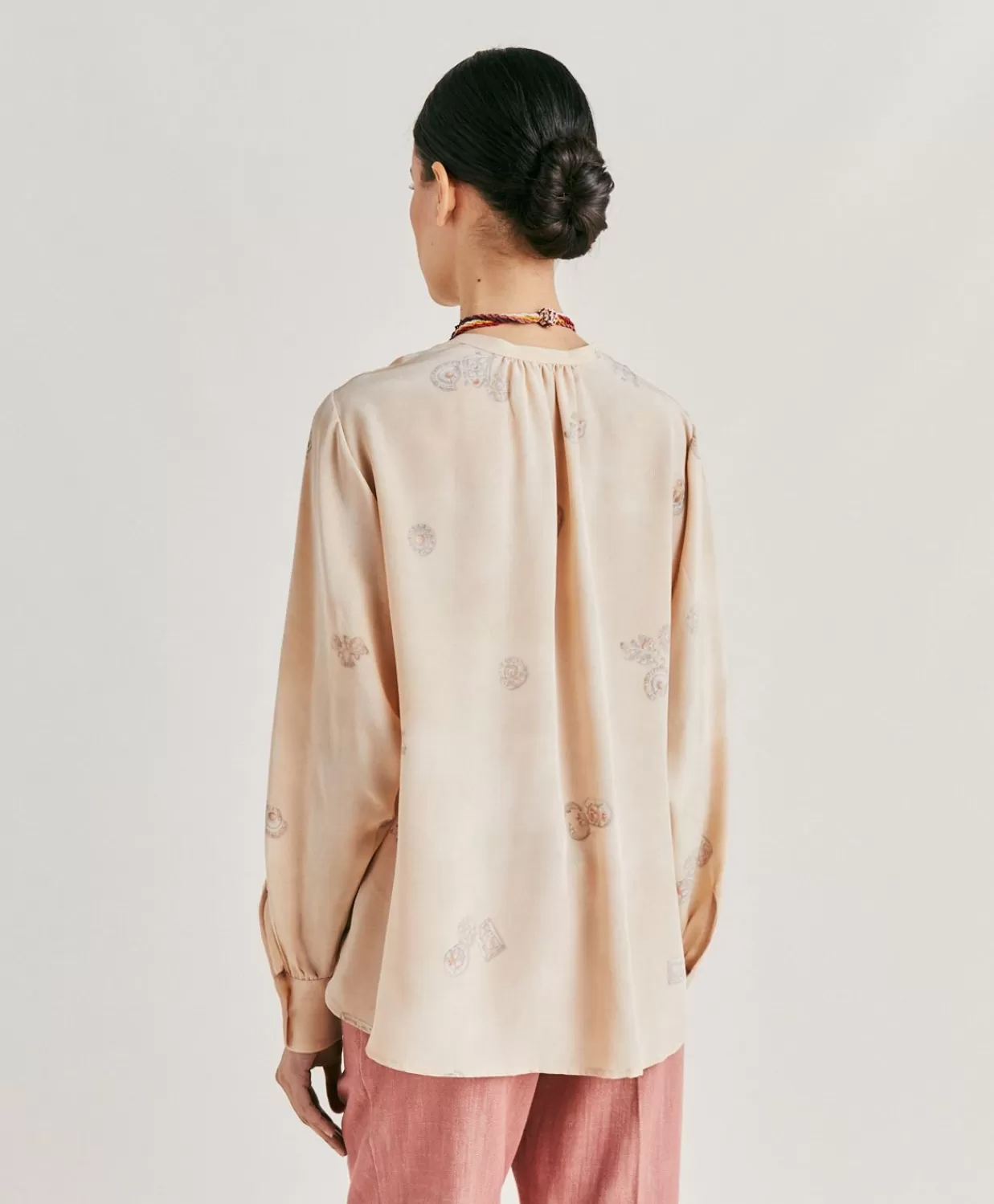 Bluse E Camicie>Momoni Blusa Alisha In Crepe De Chine - Beige Multicolor