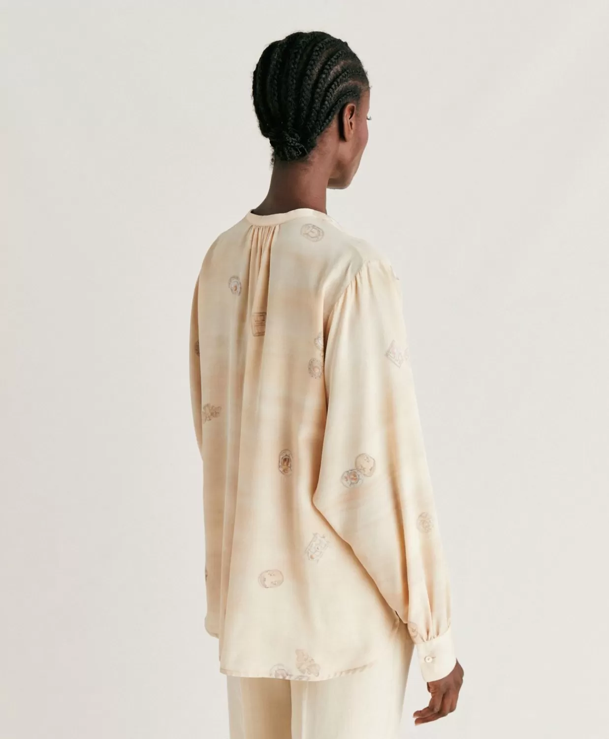 Bluse E Camicie>Momoni Blusa Alisha In Crepe De Chine - Beige Multicolor