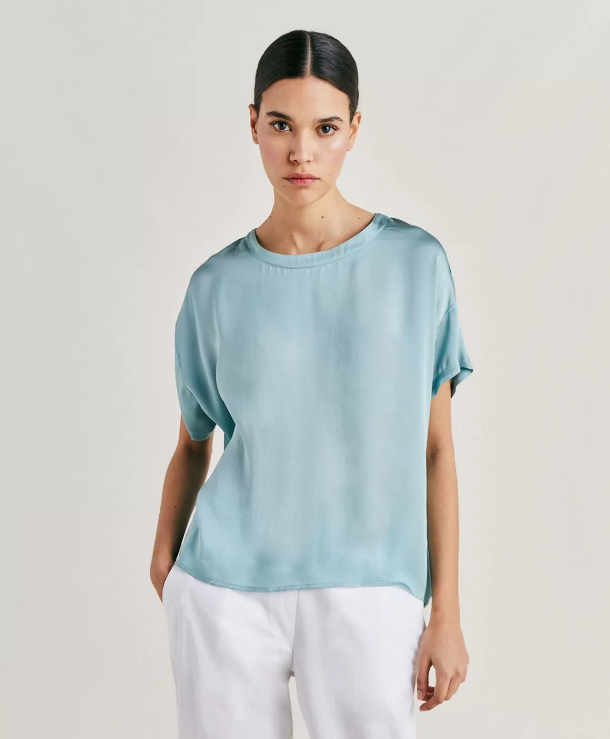 Bluse E Camicie>Momoni Blusa Alonso In Seta Unita - Ceruleo