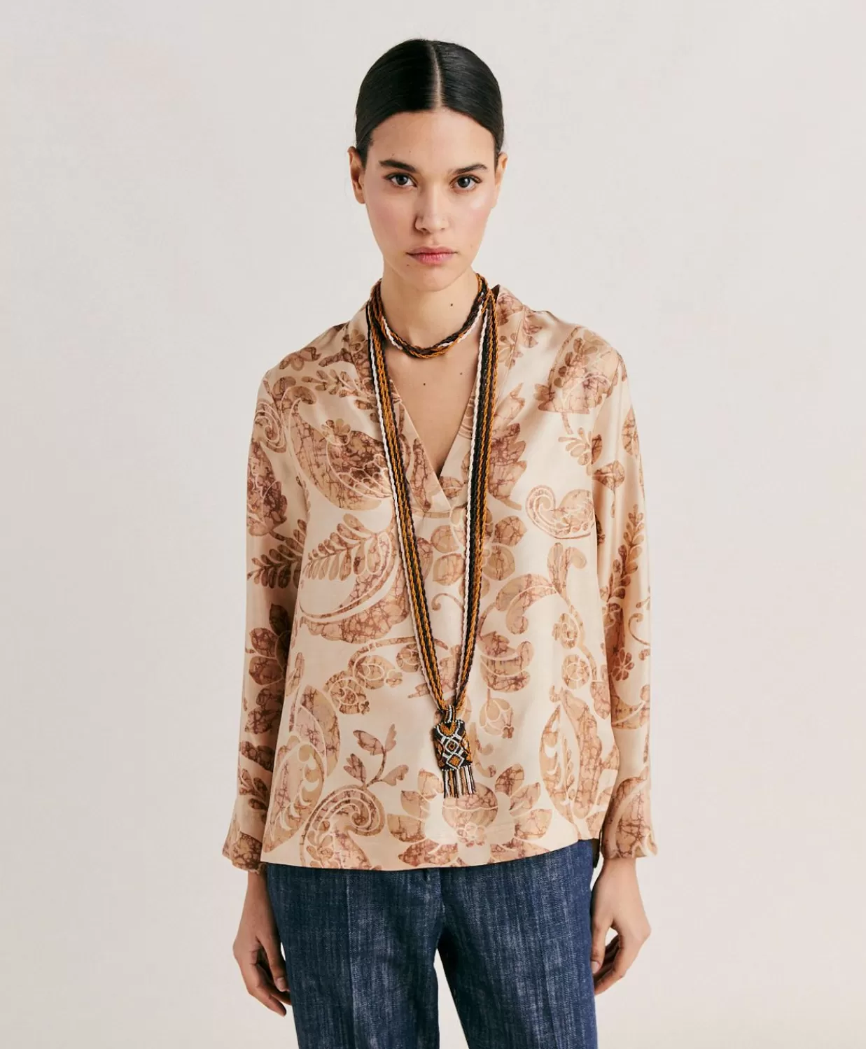 Bluse E Camicie>Momoni Blusa Ambroise In Twill Di Seta - Cipria Multicolor