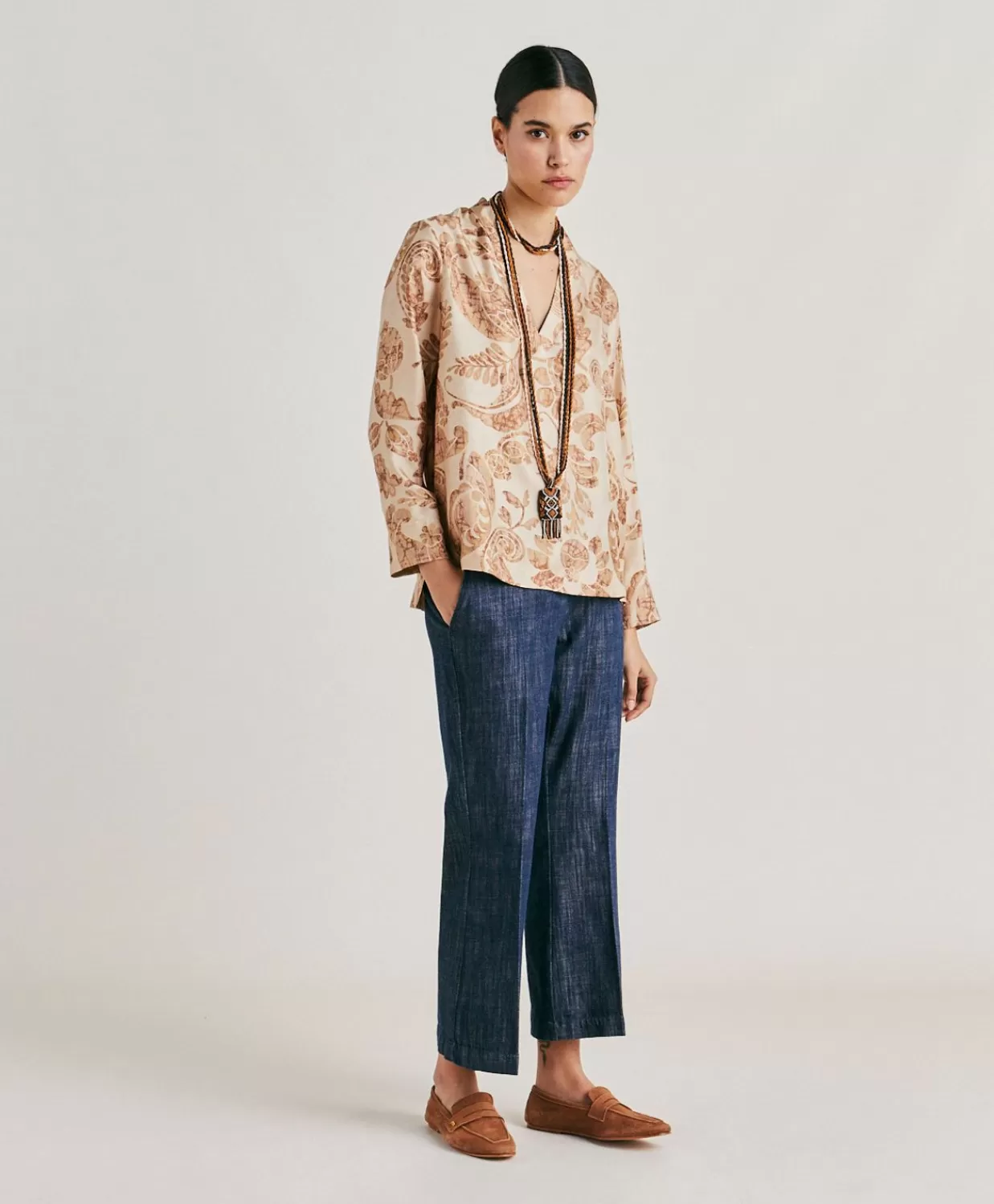 Bluse E Camicie>Momoni Blusa Ambroise In Twill Di Seta - Cipria Multicolor