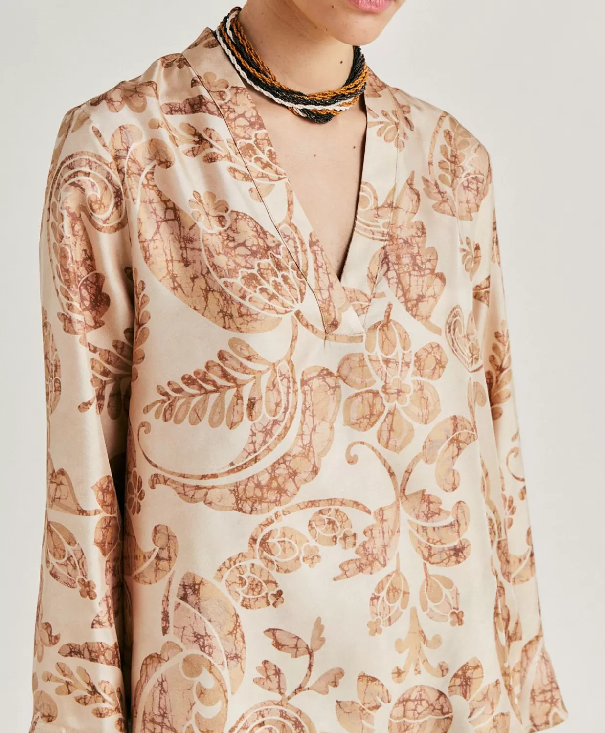 Bluse E Camicie>Momoni Blusa Ambroise In Twill Di Seta - Cipria Multicolor