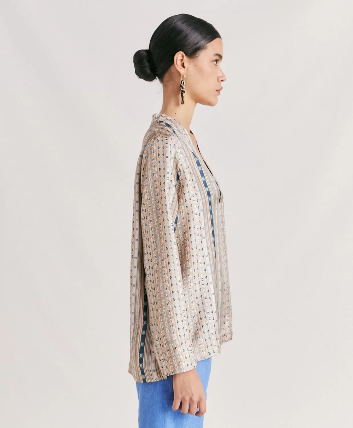 Bluse E Camicie>Momoni Blusa Ambroise In Twill Di Seta - Sabbia Multicolor