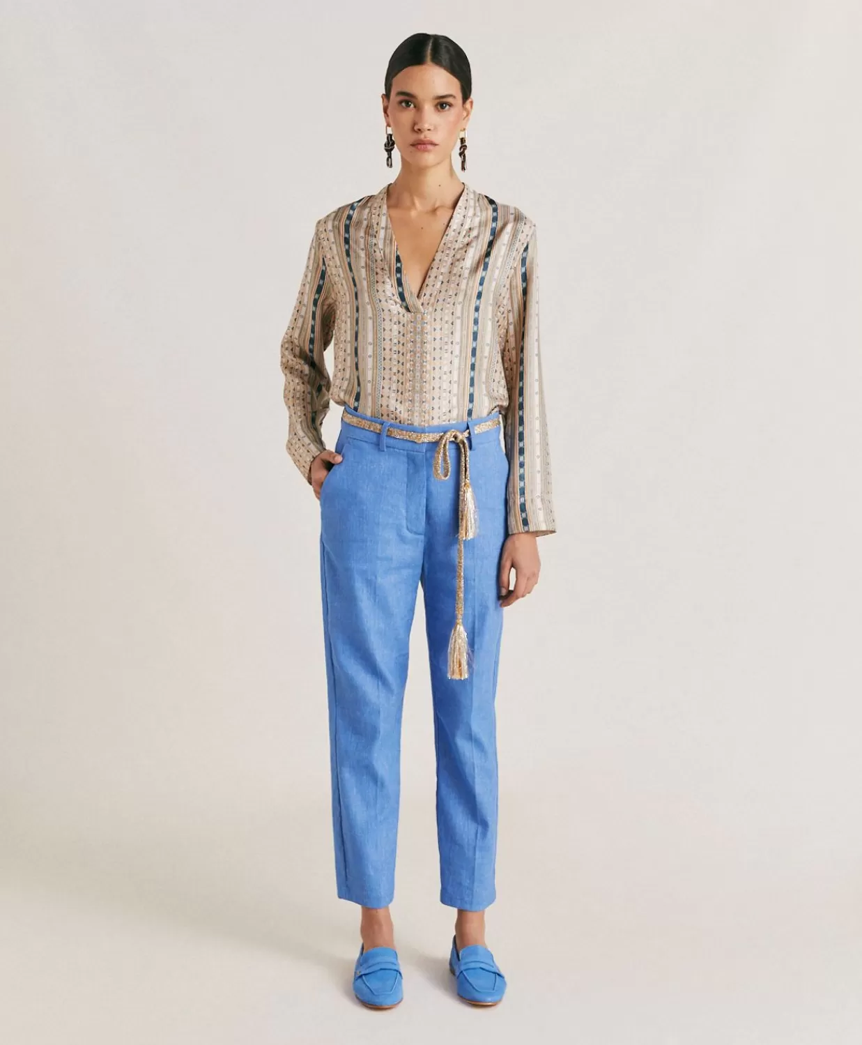 Bluse E Camicie>Momoni Blusa Ambroise In Twill Di Seta - Sabbia Multicolor