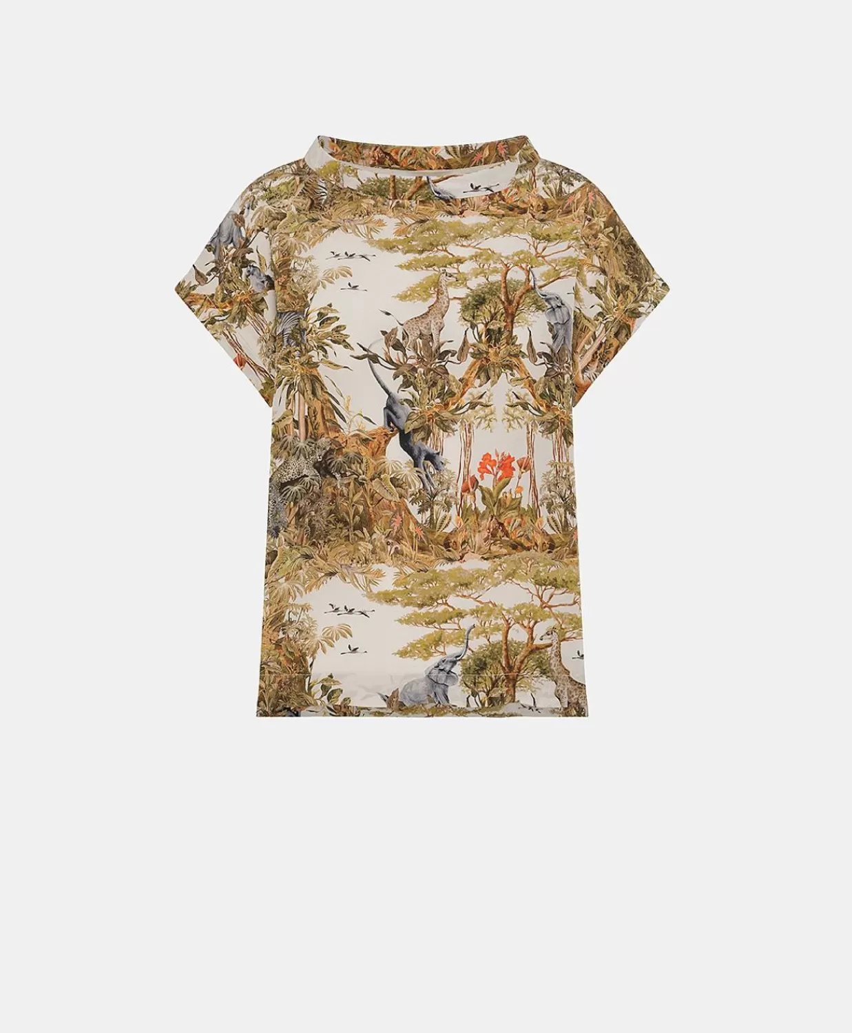 Bluse E Camicie>Momoni Blusa Curacao In Crepe De Chine - Panna / Multicolor
