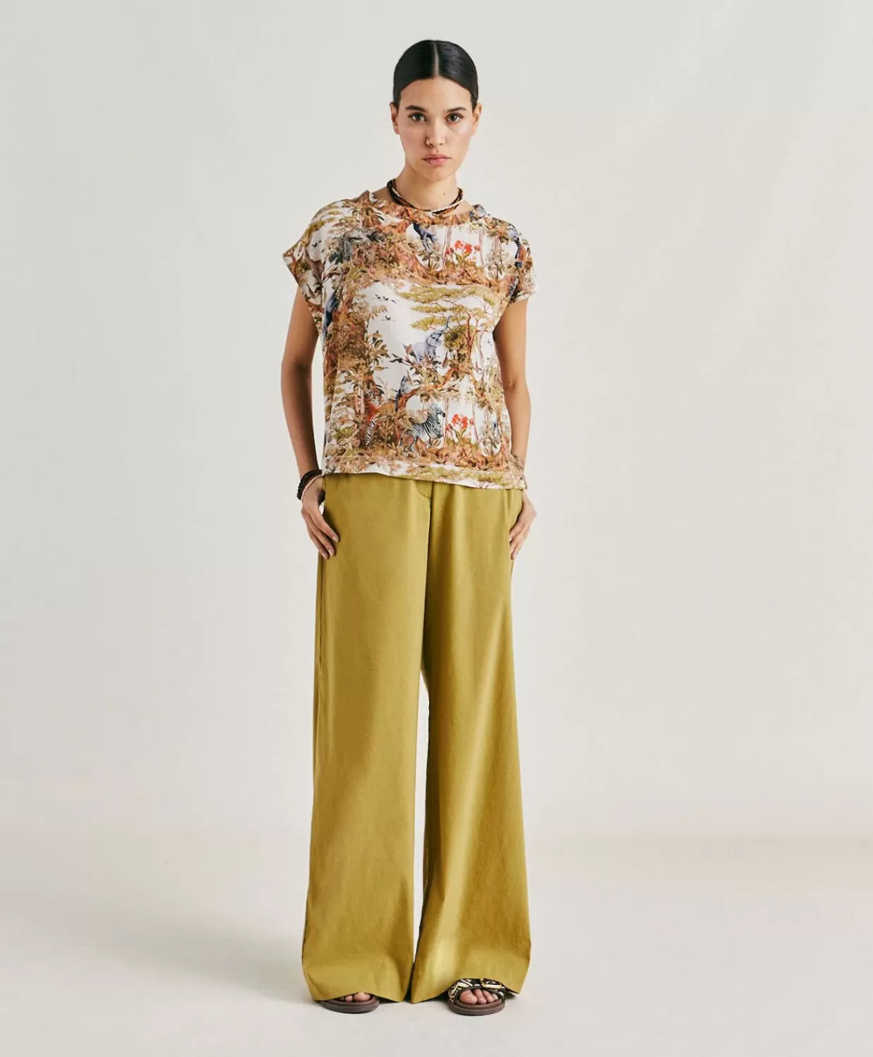 Bluse E Camicie>Momoni Blusa Curacao In Crepe De Chine - Panna / Multicolor