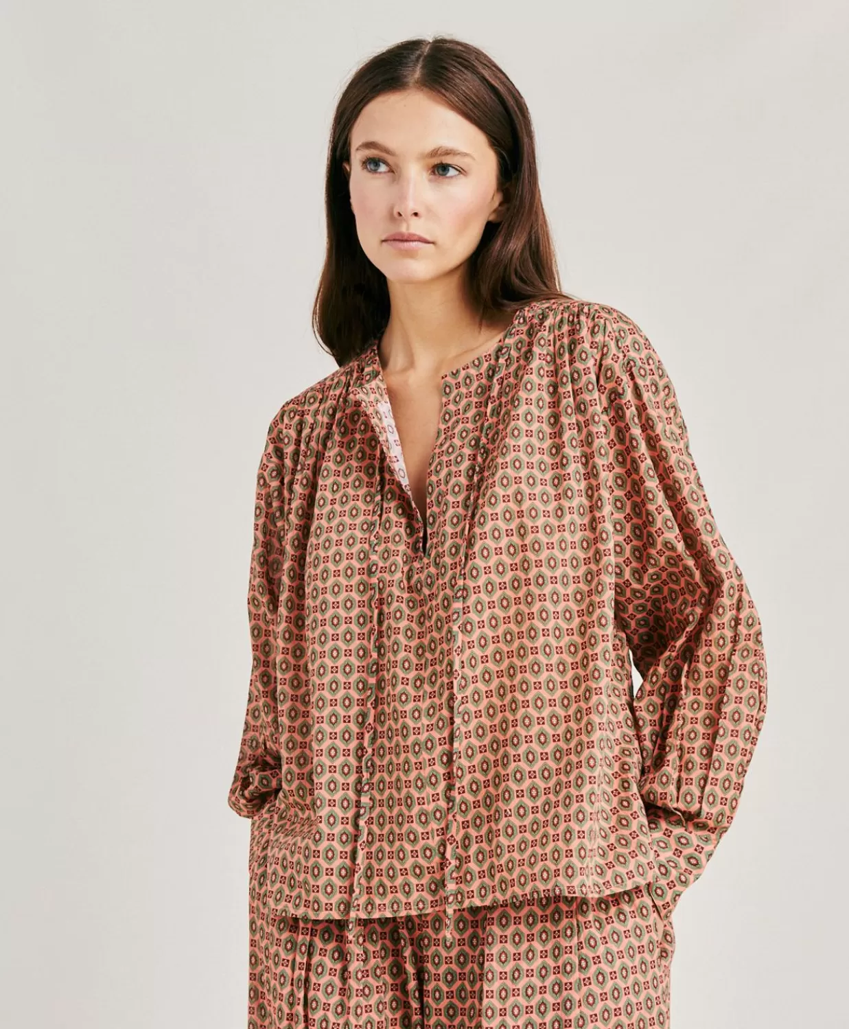 Bluse E Camicie>Momoni Blusa Gipsofilia In Voile Di Cotone Stampato - Corallo