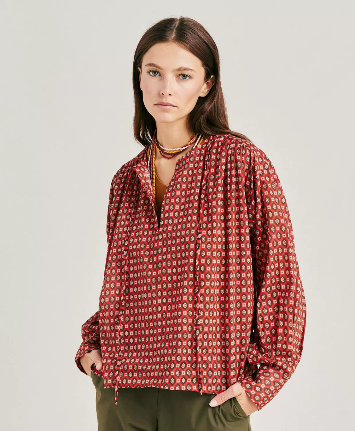 Bluse E Camicie>Momoni Blusa Gipsofilia In Voile Di Cotone Stampato - Rosso