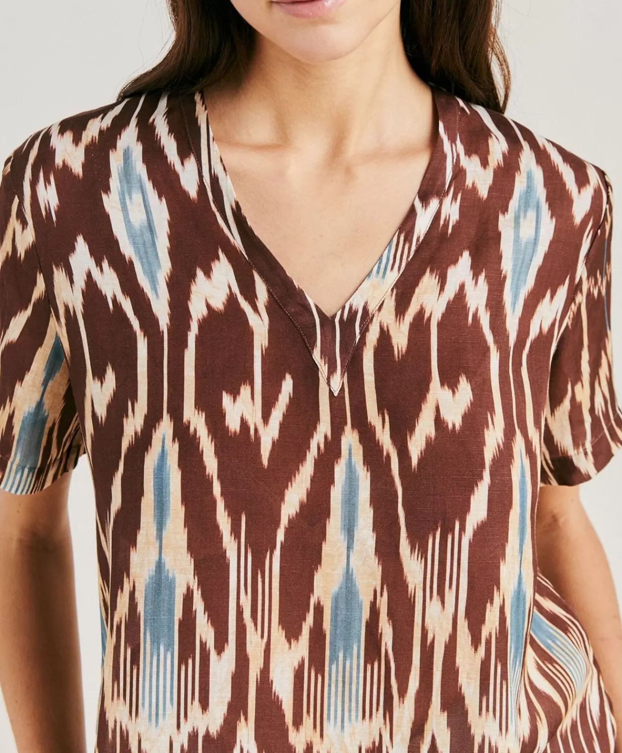 Bluse E Camicie>Momoni Blusa Osmanto In Viscosa Lino Stampato - Cacao Multicolor