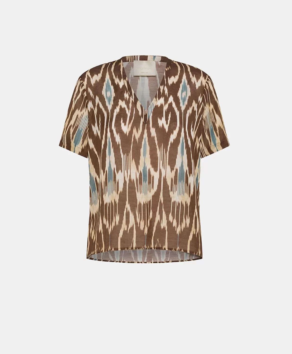 Bluse E Camicie>Momoni Blusa Osmanto In Viscosa Lino Stampato - Cacao Multicolor