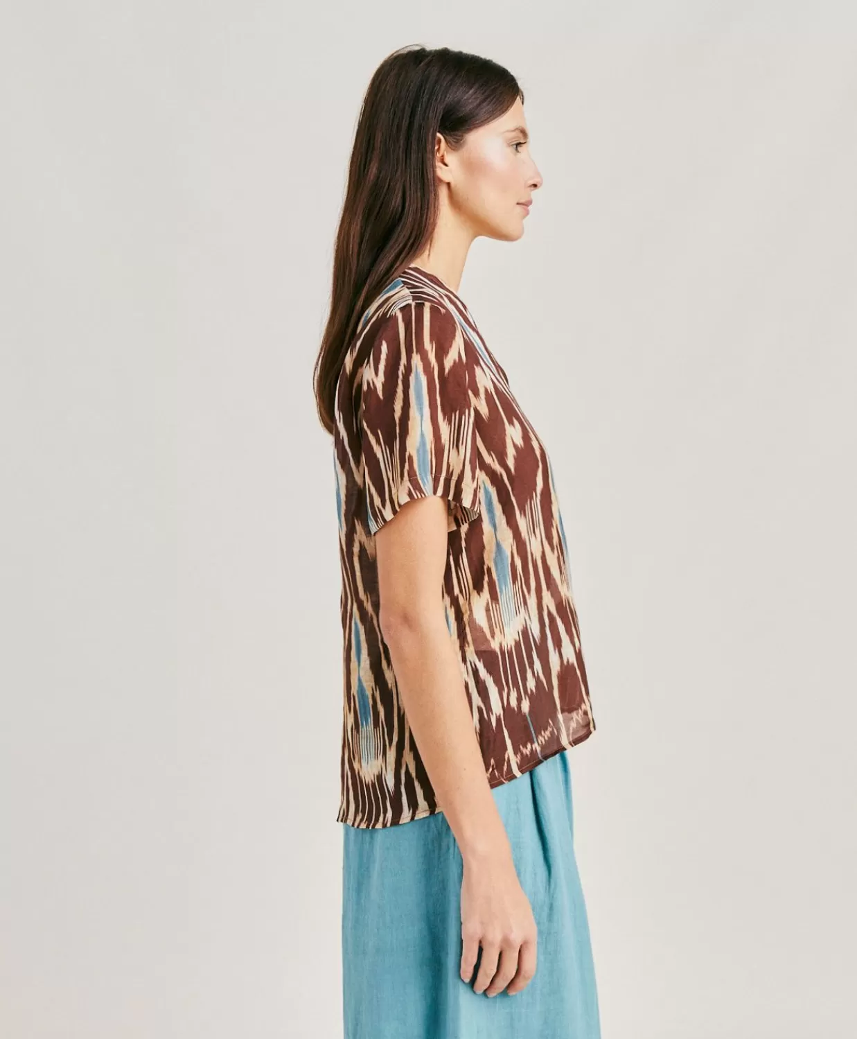 Bluse E Camicie>Momoni Blusa Osmanto In Viscosa Lino Stampato - Cacao Multicolor