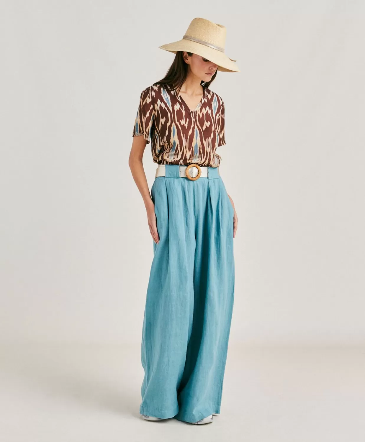 Bluse E Camicie>Momoni Blusa Osmanto In Viscosa Lino Stampato - Cacao Multicolor