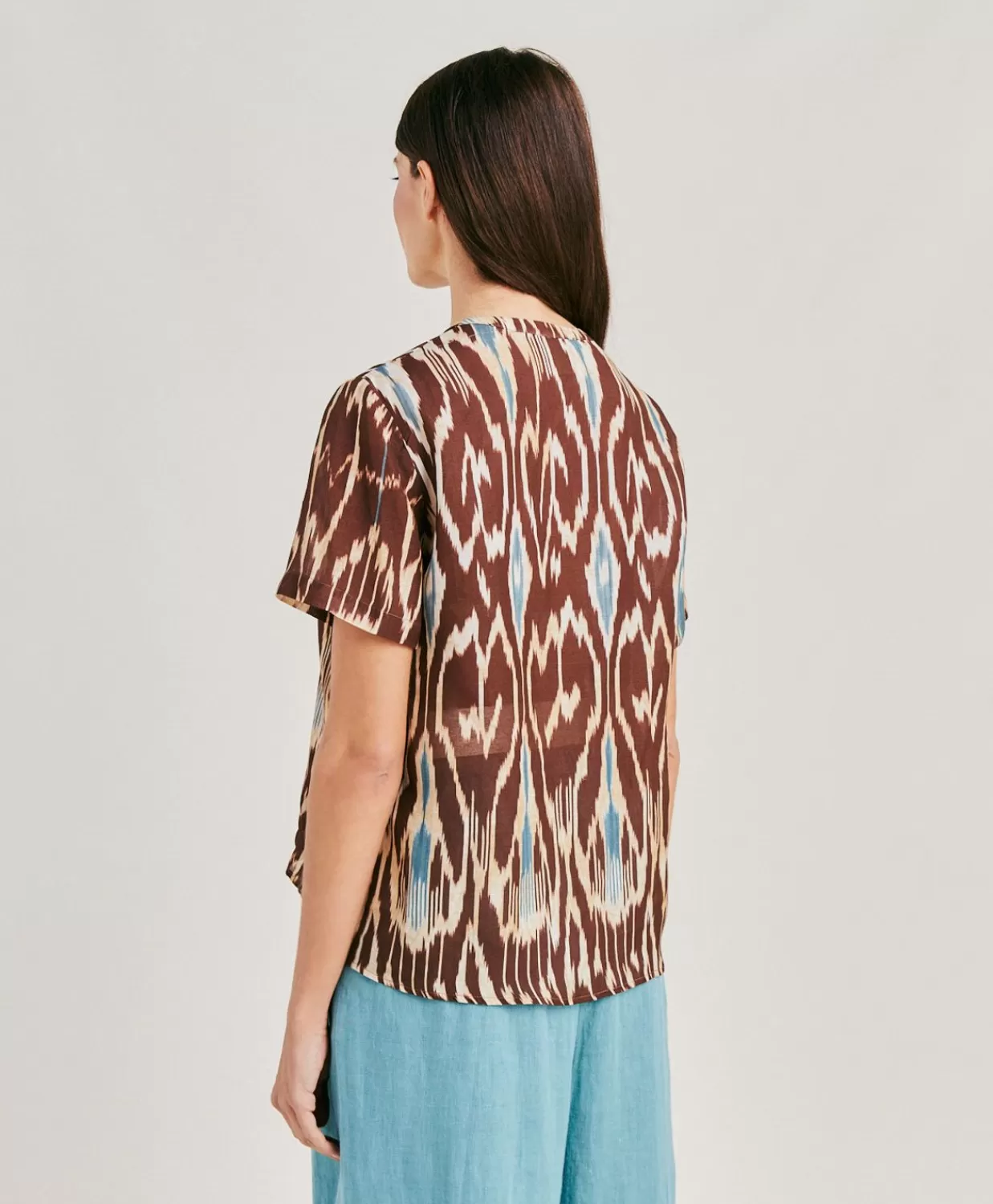 Bluse E Camicie>Momoni Blusa Osmanto In Viscosa Lino Stampato - Cacao Multicolor