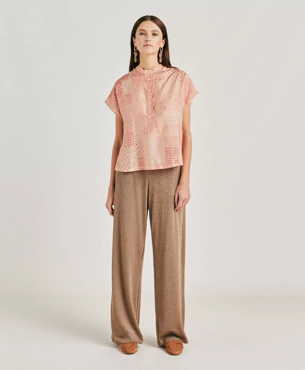 Bluse E Camicie>Momoni Blusa Paso In Haboutai Di Seta - Panna/Corallo