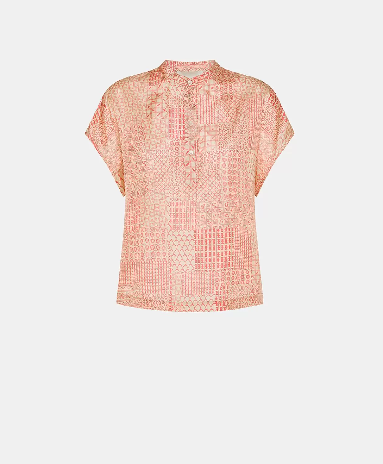 Bluse E Camicie>Momoni Blusa Paso In Haboutai Di Seta - Panna/Corallo
