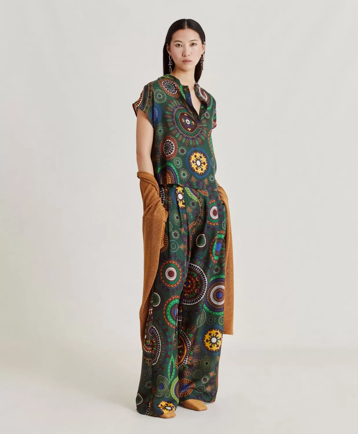 Bluse E Camicie>Momoni Blusa Paso In Haboutai Di Seta - Verdone Multicolor