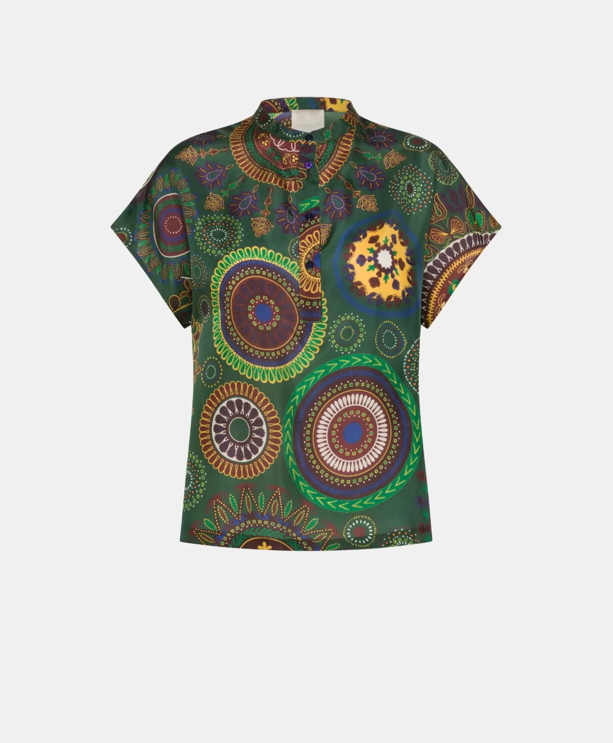 Bluse E Camicie>Momoni Blusa Paso In Haboutai Di Seta - Verdone Multicolor