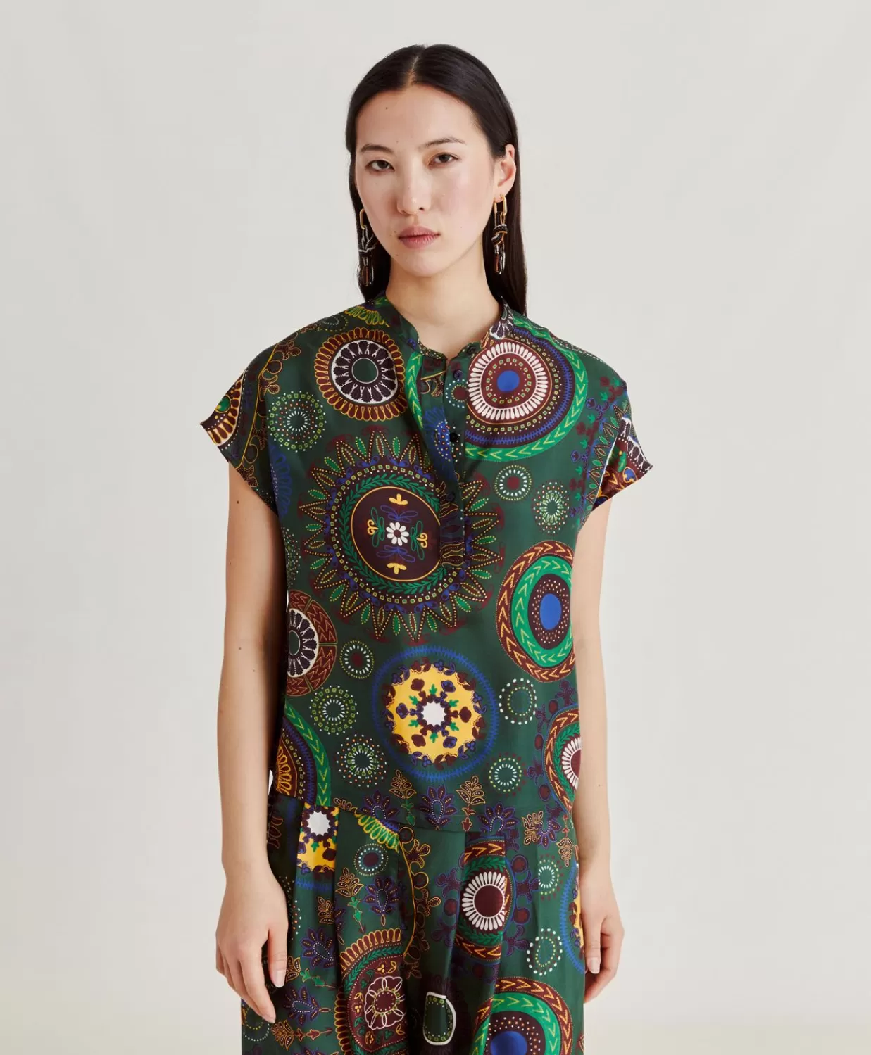 Bluse E Camicie>Momoni Blusa Paso In Haboutai Di Seta - Verdone Multicolor