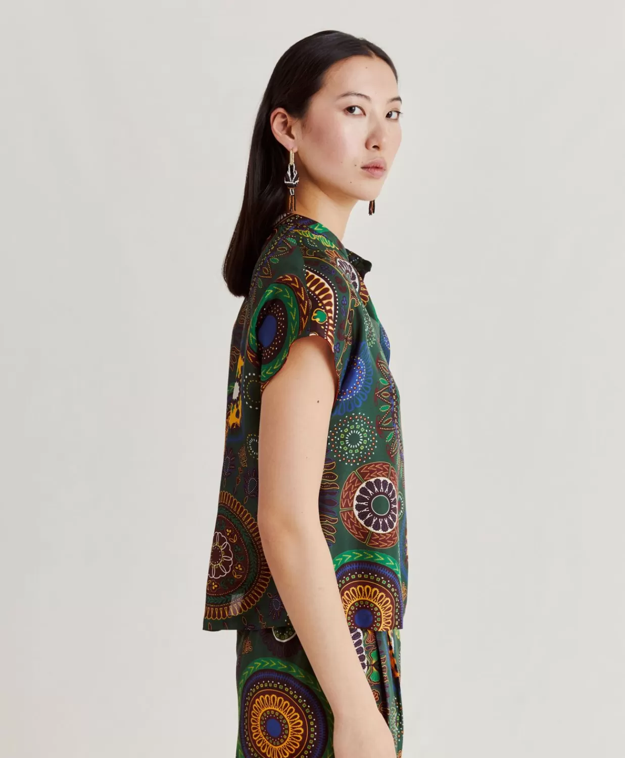 Bluse E Camicie>Momoni Blusa Paso In Haboutai Di Seta - Verdone Multicolor