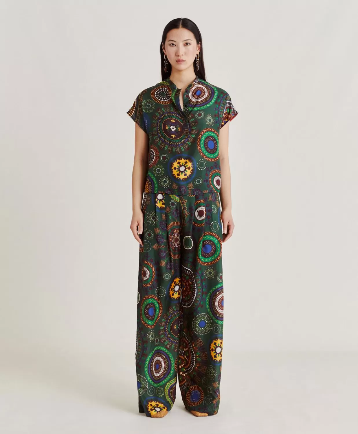 Bluse E Camicie>Momoni Blusa Paso In Haboutai Di Seta - Verdone Multicolor