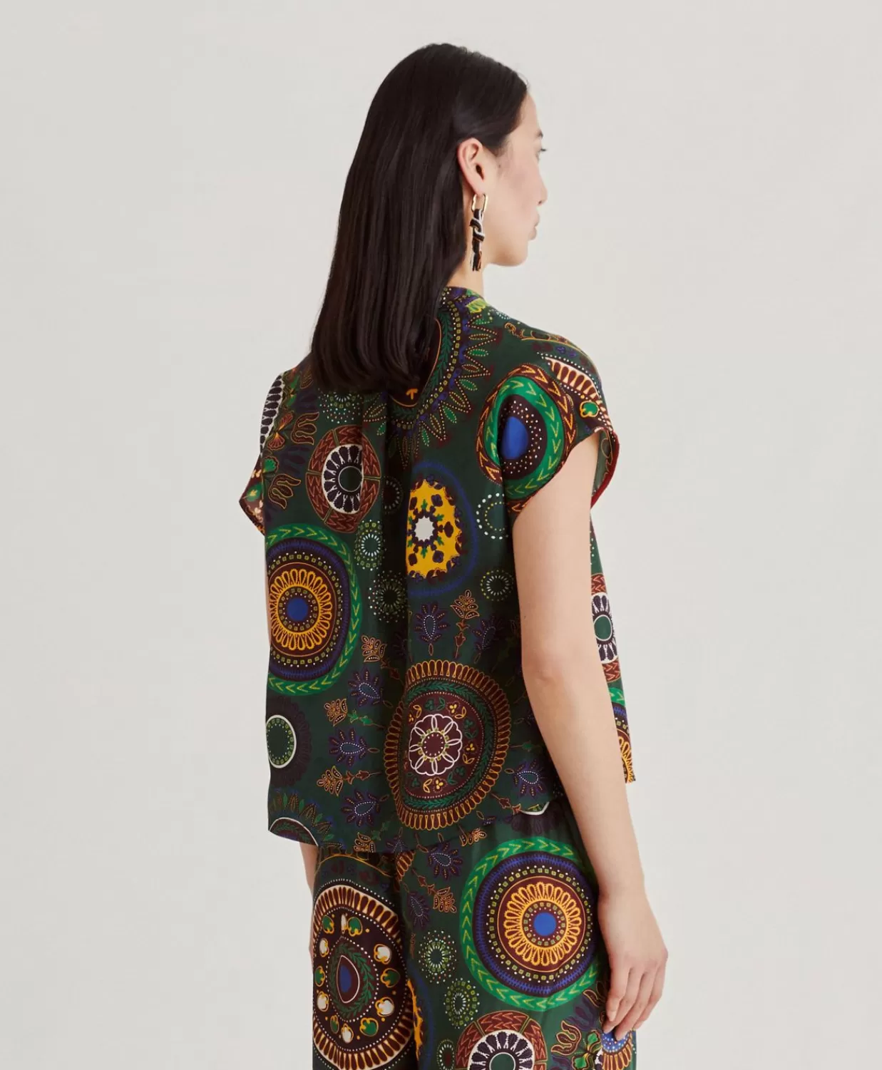 Bluse E Camicie>Momoni Blusa Paso In Haboutai Di Seta - Verdone Multicolor