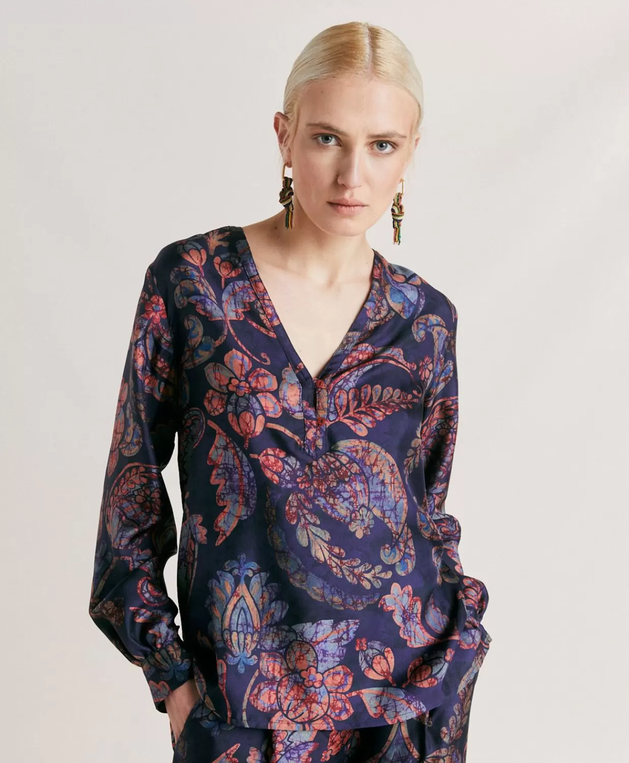 Completi E Talleur>Momoni Blusa Torret In Twill Di Seta - Blu Notte Multicolor