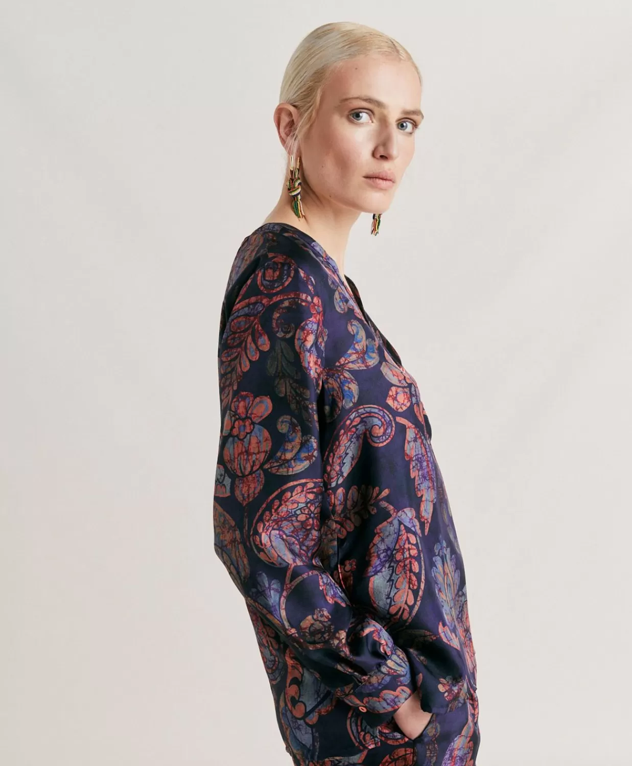 Completi E Talleur>Momoni Blusa Torret In Twill Di Seta - Blu Notte Multicolor