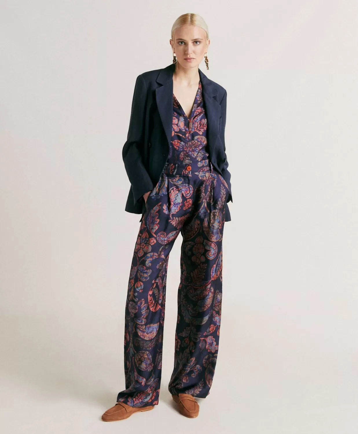 Completi E Talleur>Momoni Blusa Torret In Twill Di Seta - Blu Notte Multicolor