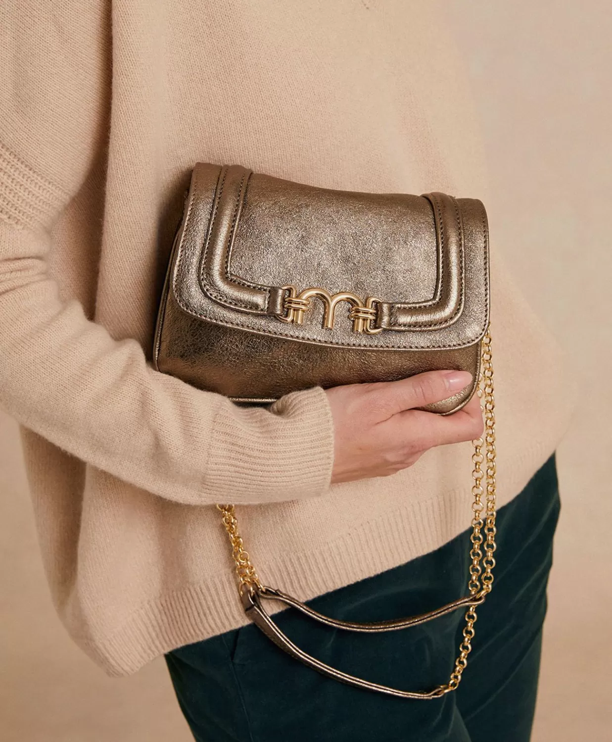Borse E Pochette>Momoni Borsa Mimi Flore In Pelle Laminata - Canna Fucile