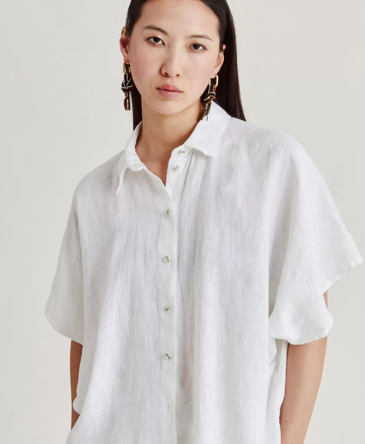 Bluse E Camicie>Momoni Camica Elafonissi In Lino - Bianco Ottico