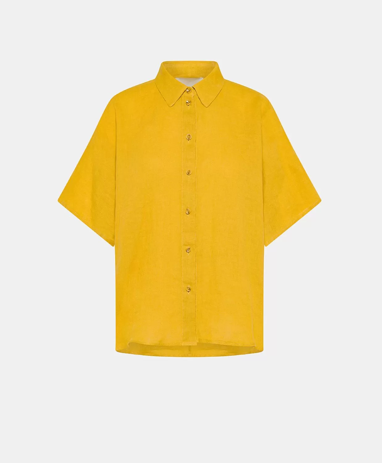 Bluse E Camicie>Momoni Camica Elafonissi In Lino - Giallo Sole