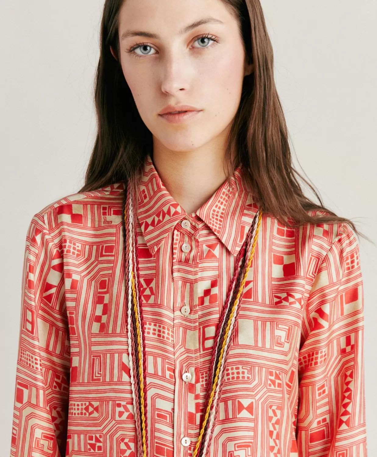 Completi E Talleur>Momoni Camicia Arles In Twill Di Seta - Beige/ Corallo