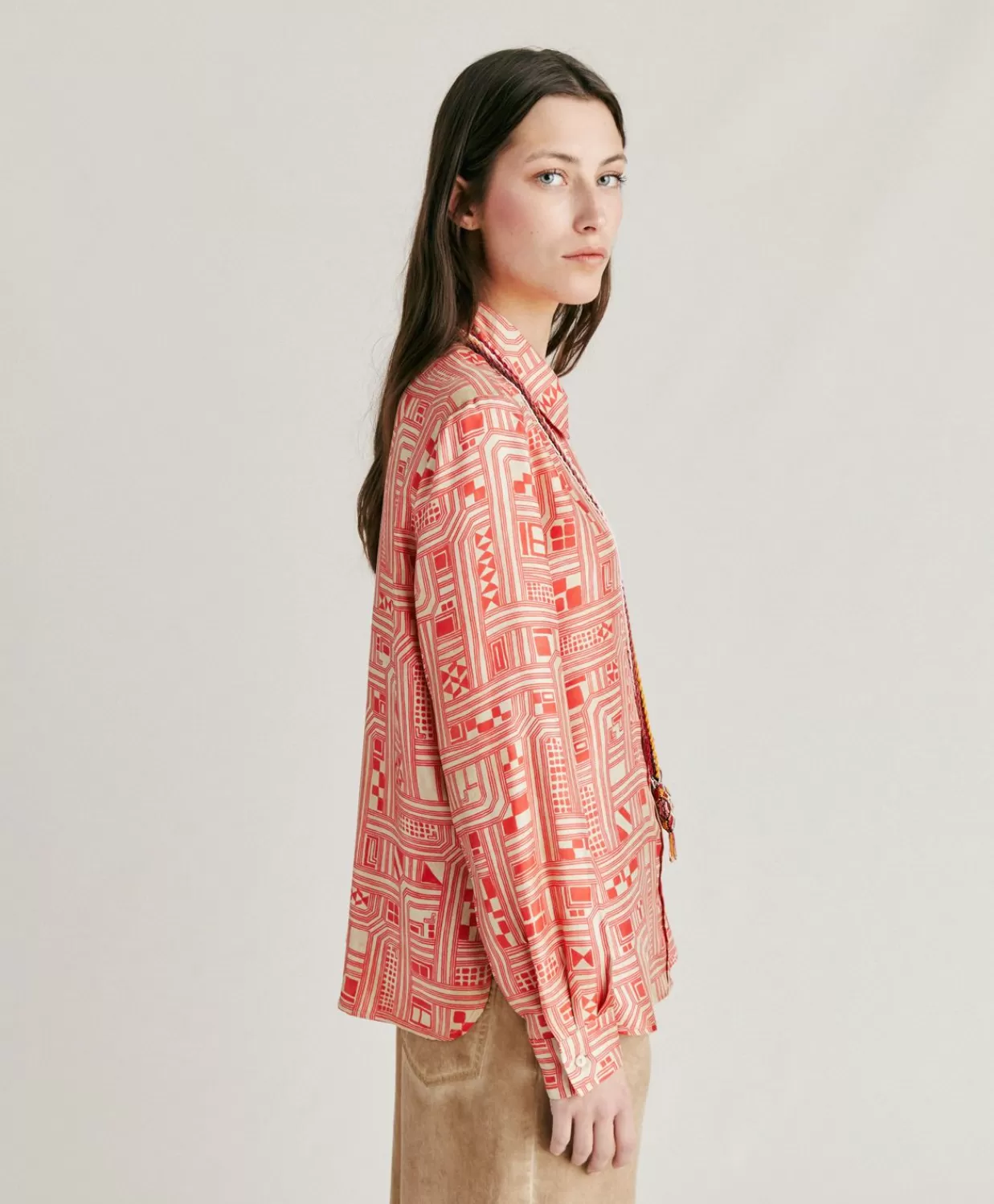 Completi E Talleur>Momoni Camicia Arles In Twill Di Seta - Beige/ Corallo