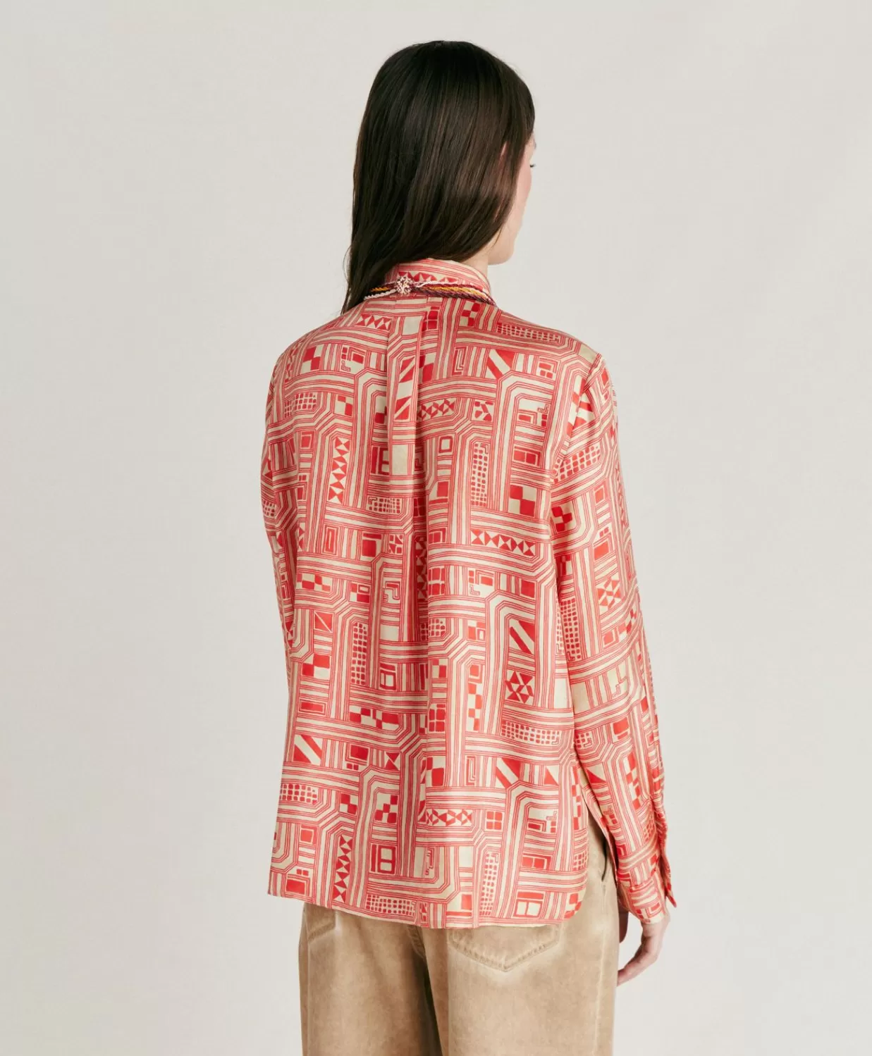 Completi E Talleur>Momoni Camicia Arles In Twill Di Seta - Beige/ Corallo