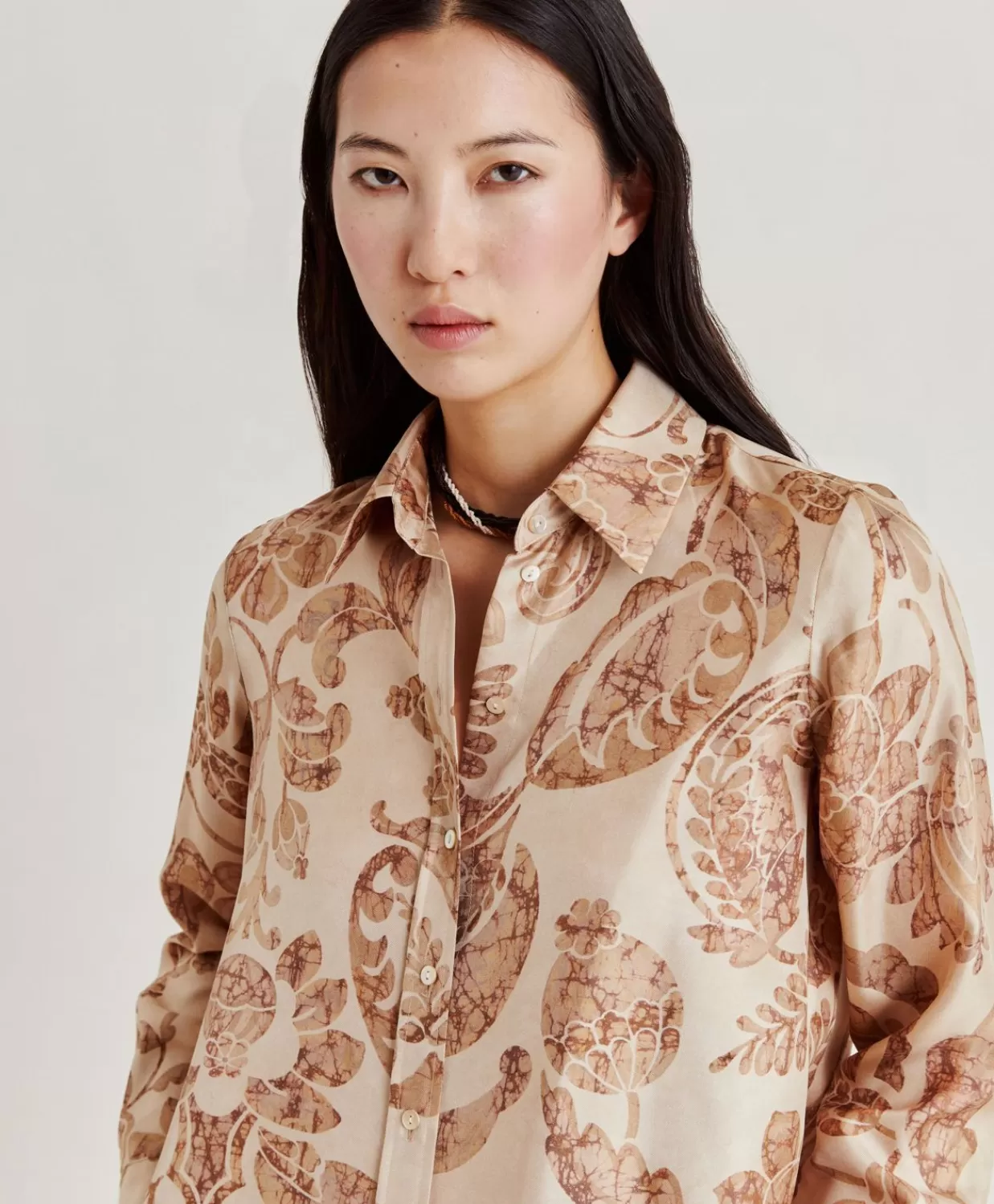 Bluse E Camicie>Momoni Camicia Arles In Twill Di Seta - Cipria Multicolor