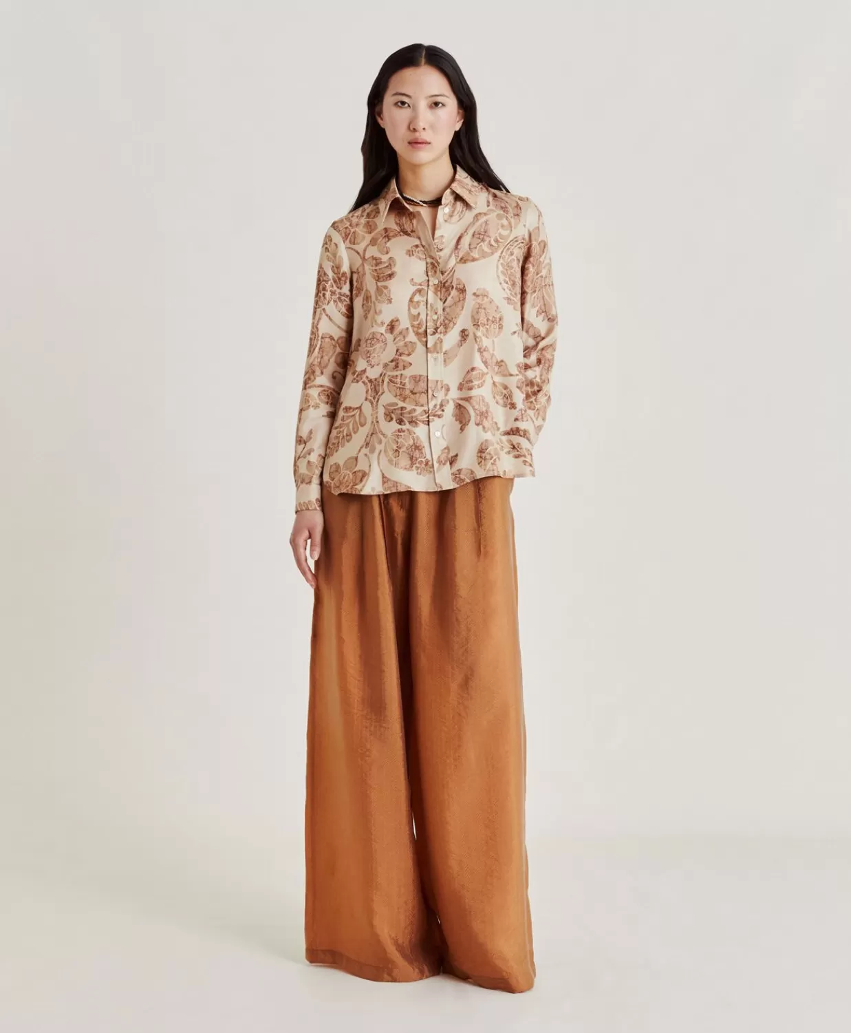 Bluse E Camicie>Momoni Camicia Arles In Twill Di Seta - Cipria Multicolor