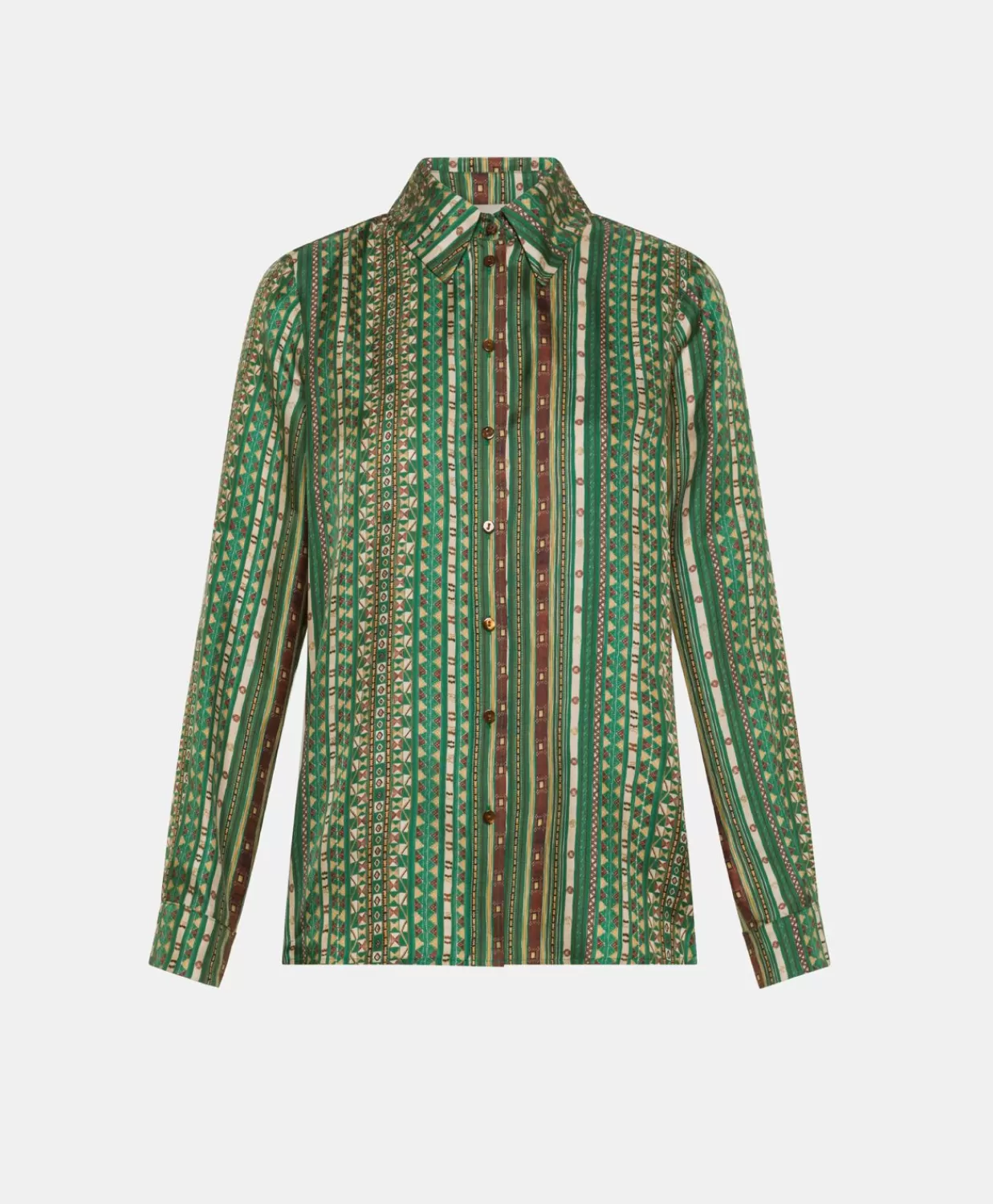 Bluse E Camicie>Momoni Camicia Arles In Twill Di Seta - Verde/Multicolor