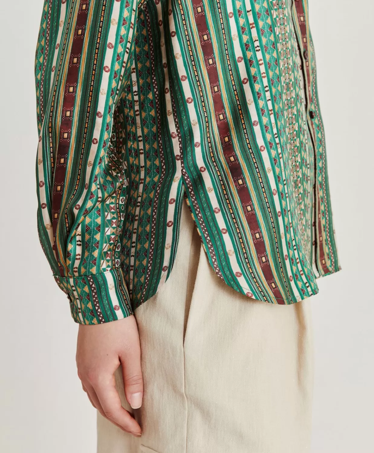 Bluse E Camicie>Momoni Camicia Arles In Twill Di Seta - Verde/Multicolor