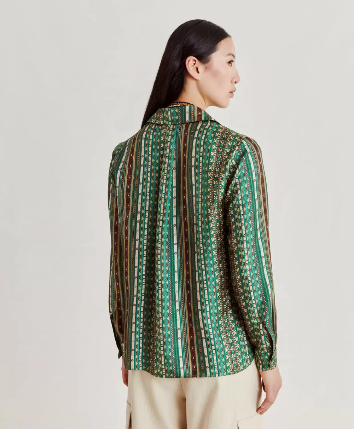 Bluse E Camicie>Momoni Camicia Arles In Twill Di Seta - Verde/Multicolor