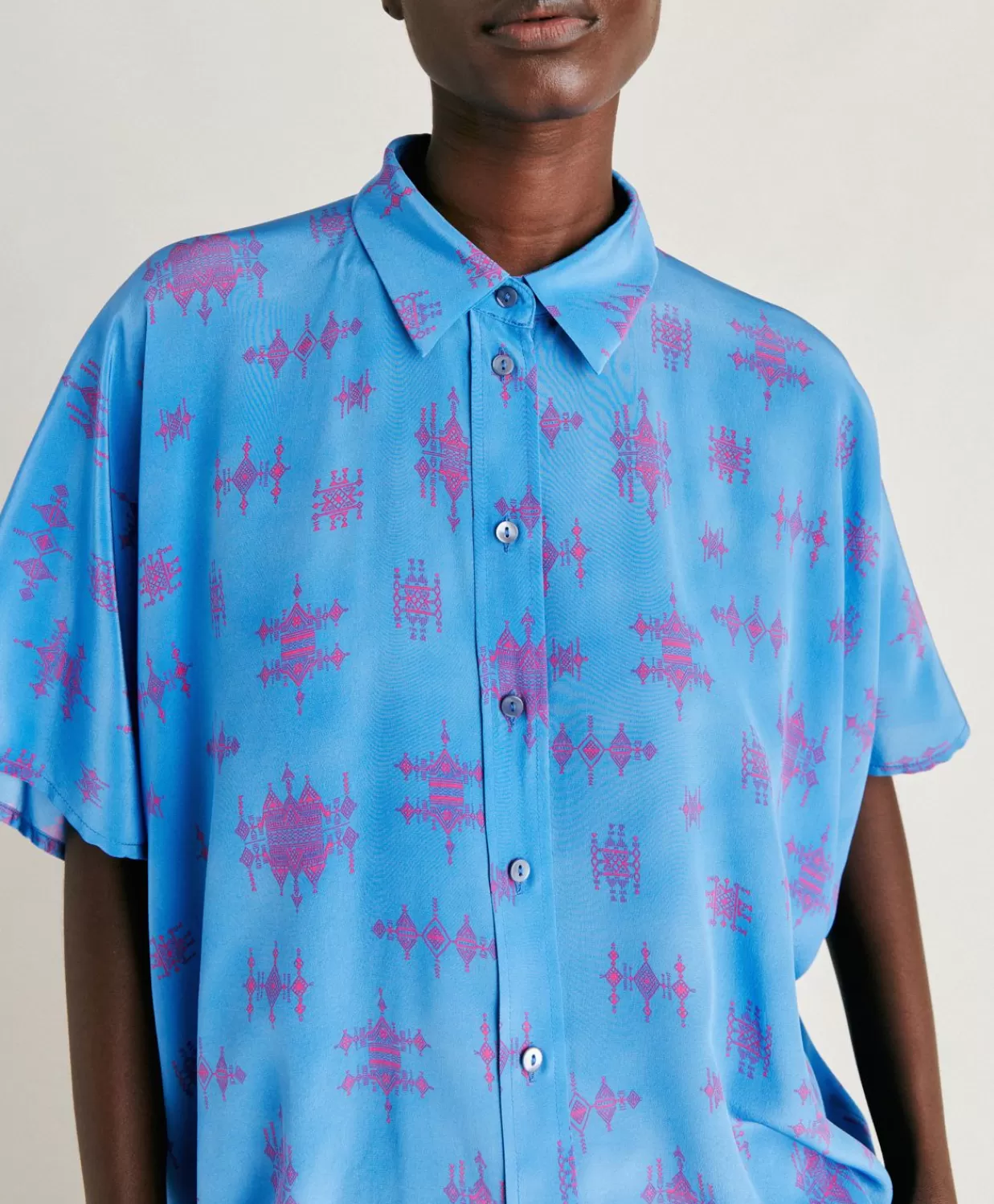 Completi E Talleur>Momoni Camicia Brooklyn In Crepe De Chine - Bluette/Fucsia