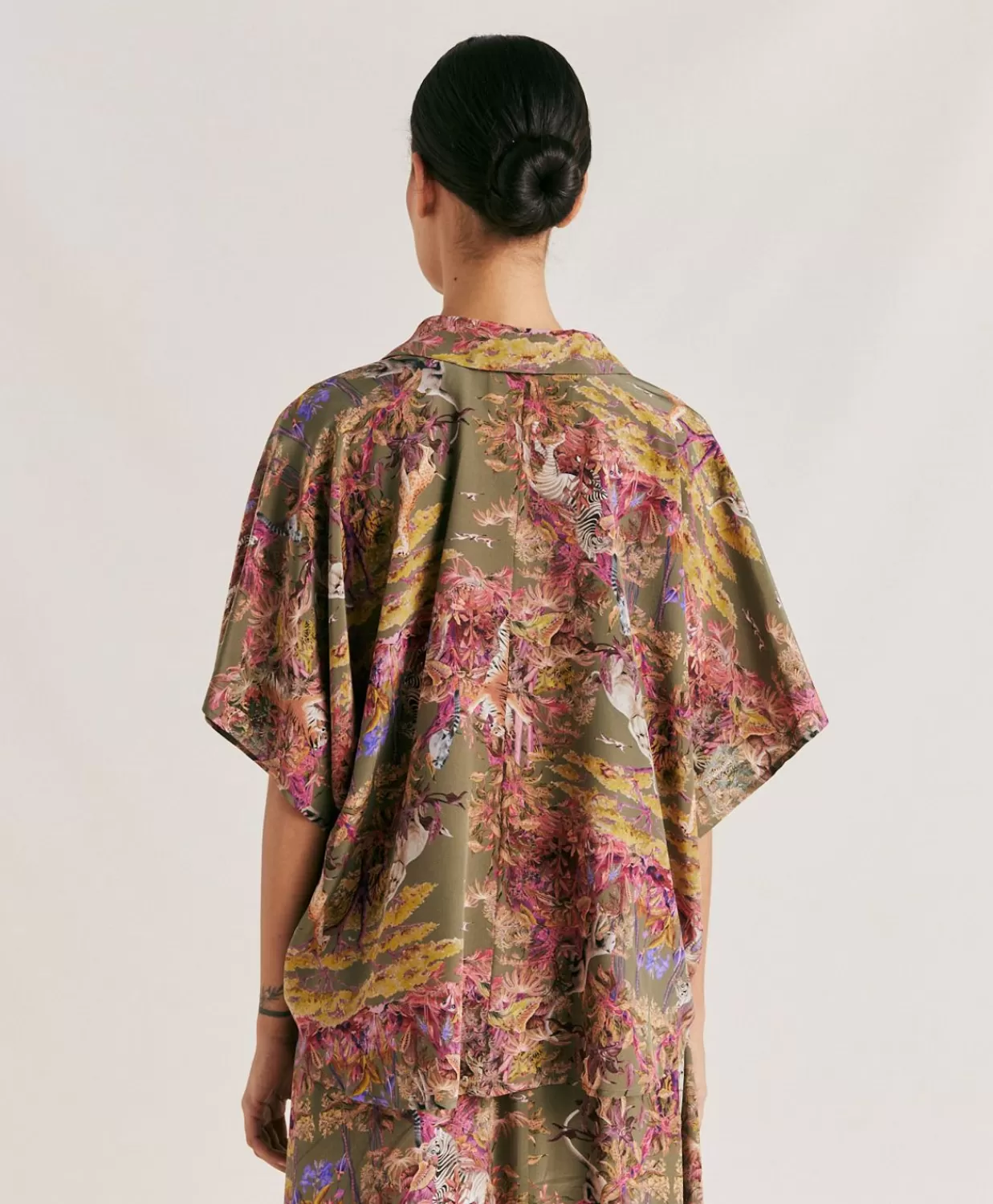 Bluse E Camicie>Momoni Camicia Brooklyn In Crepe De Chine - Oliva Multicolor