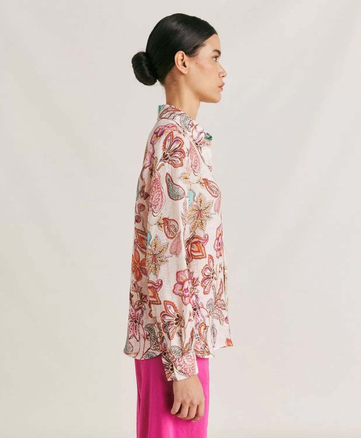 Bluse E Camicie>Momoni Camicia Estreta In Viscosa Lino - Rosa Multicolor