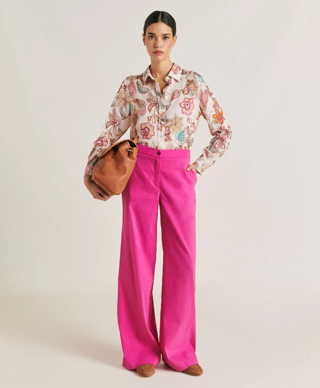 Bluse E Camicie>Momoni Camicia Estreta In Viscosa Lino - Rosa Multicolor