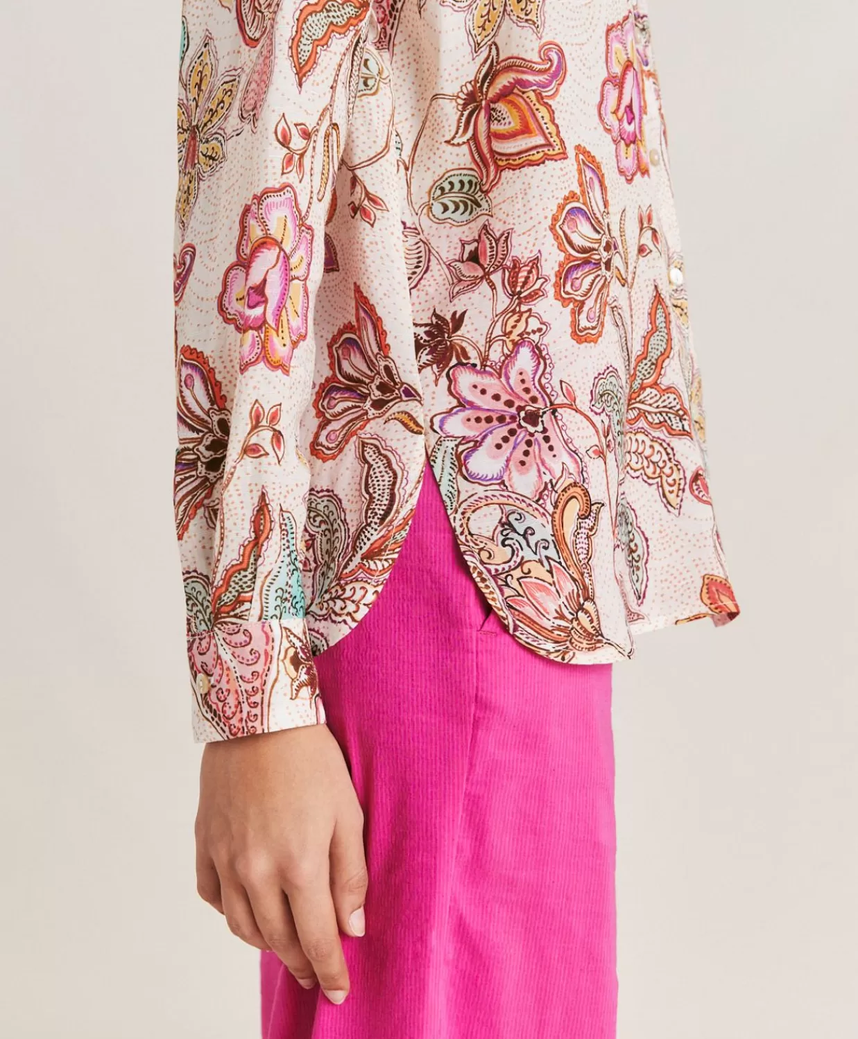 Bluse E Camicie>Momoni Camicia Estreta In Viscosa Lino - Rosa Multicolor
