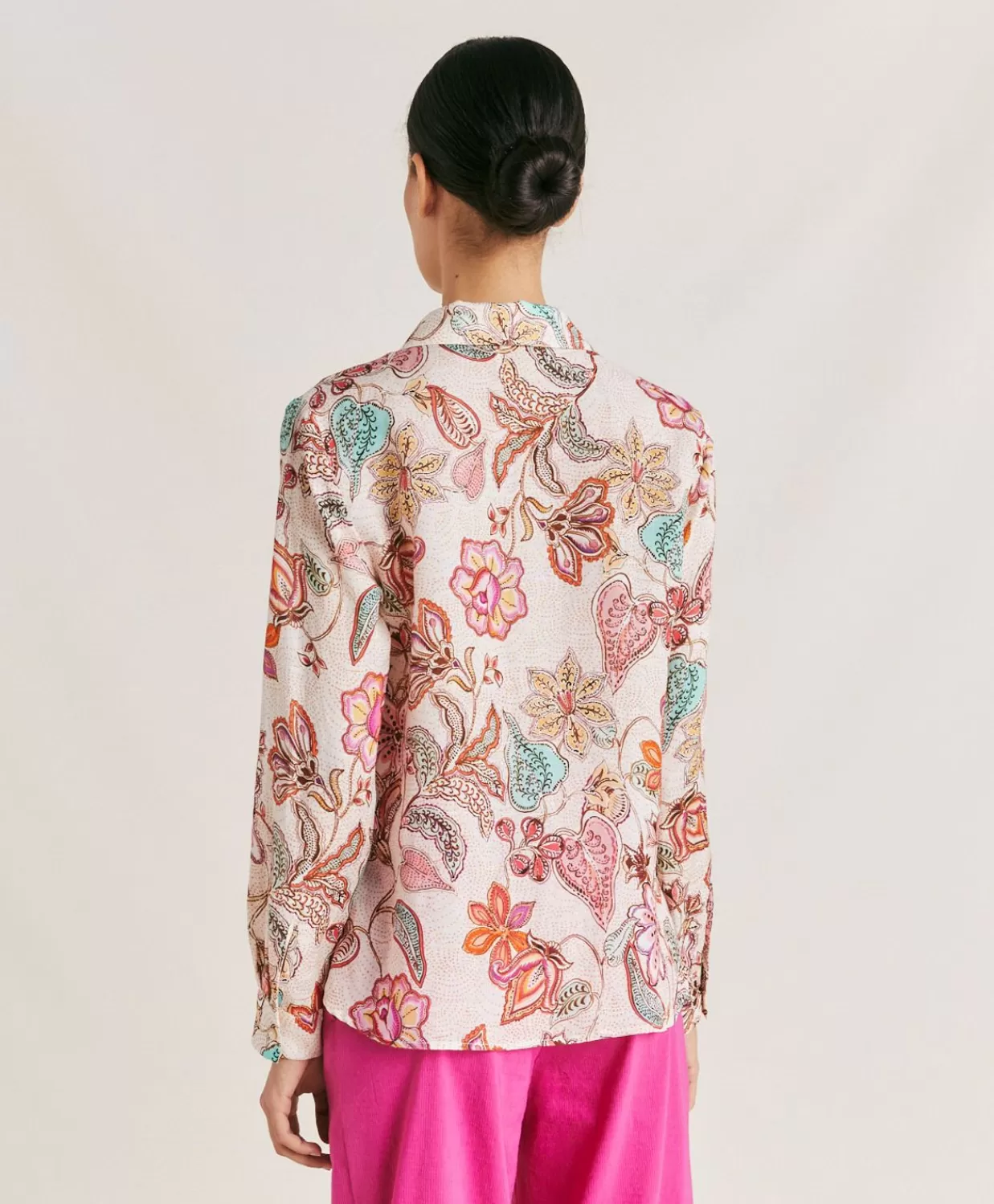 Bluse E Camicie>Momoni Camicia Estreta In Viscosa Lino - Rosa Multicolor